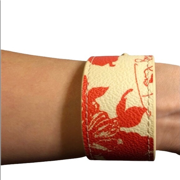 TORY BURCH Orang floral Reva Logo Leather Cuff Bracelet - Picture 5 of 13